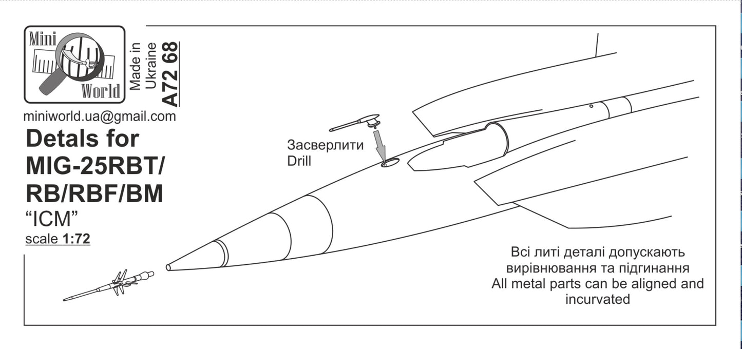 Mini World MINA7268 1:72 Pitot for Mikoyan MiG-25RBT MiG-25RB MiG-25RBF MiG-25BM