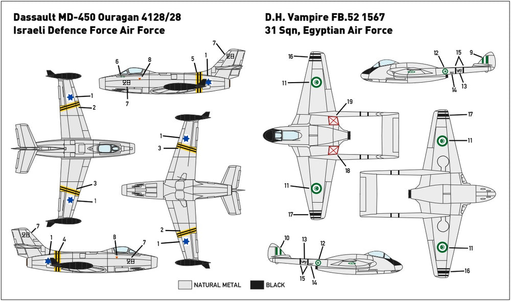 Miniwing-Plastic MINI355 Ouragan vs Vampire Dogfight Set 1:144