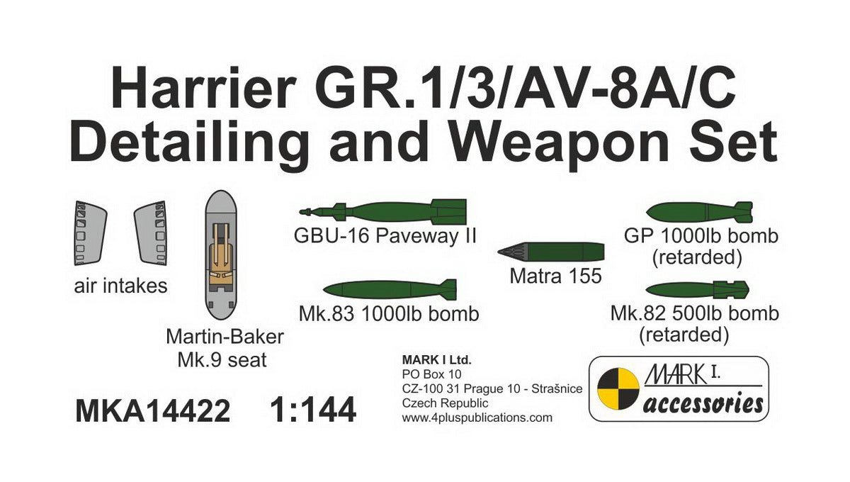Mark I Models MKA14422 Harrier GR.1/3 & AV-8A Weapon Set 1:144