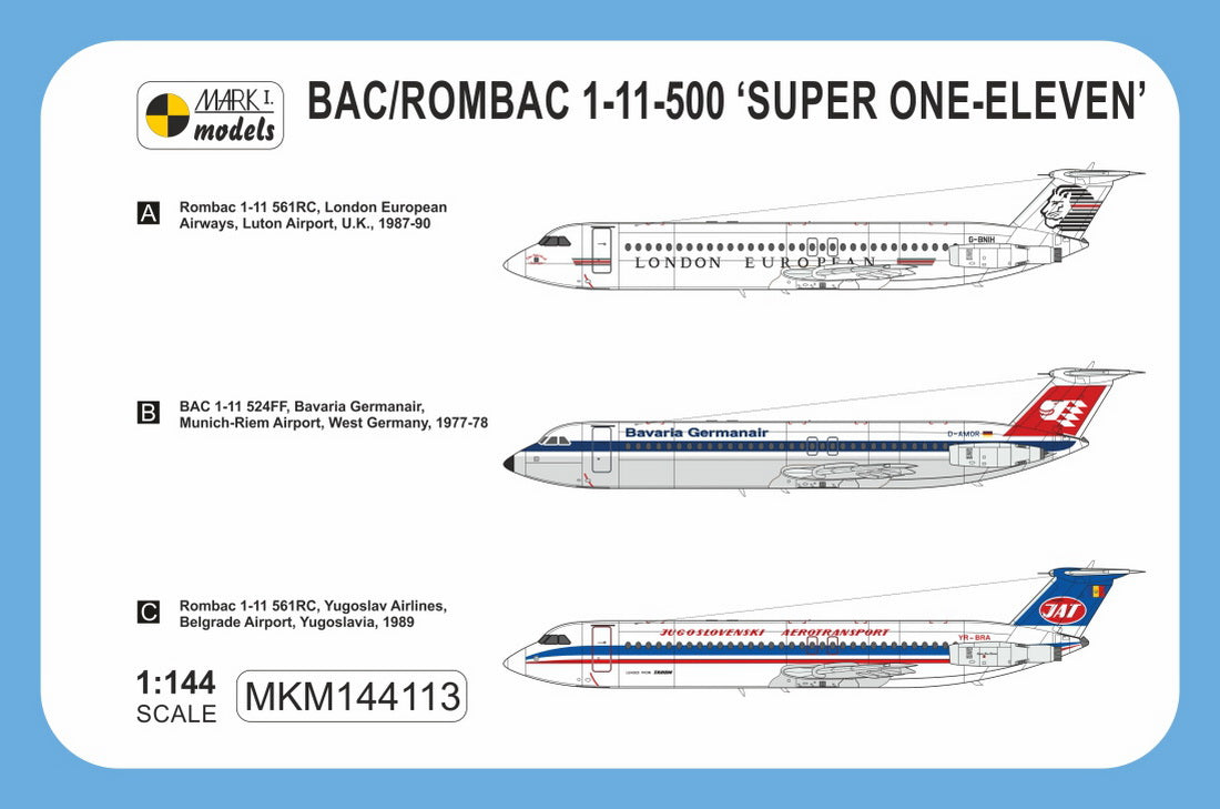 Mark I Models MKM144113 BAC/Rombac 1-11-500 JAT/Bavaria 1:144