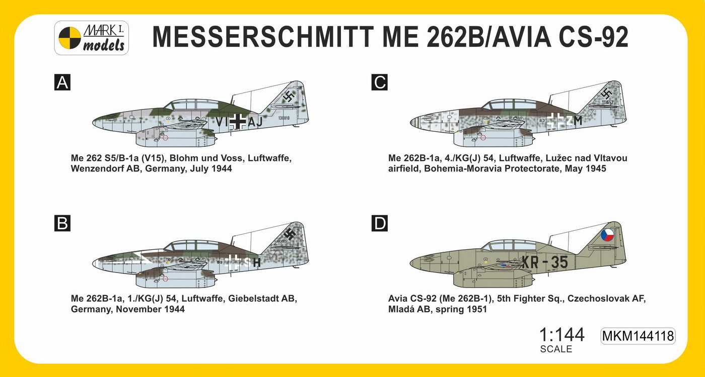 Mark I Models MKM144118 1:144 Messerschmitt Me-262B Schwalbe 'Jet Trainer'
