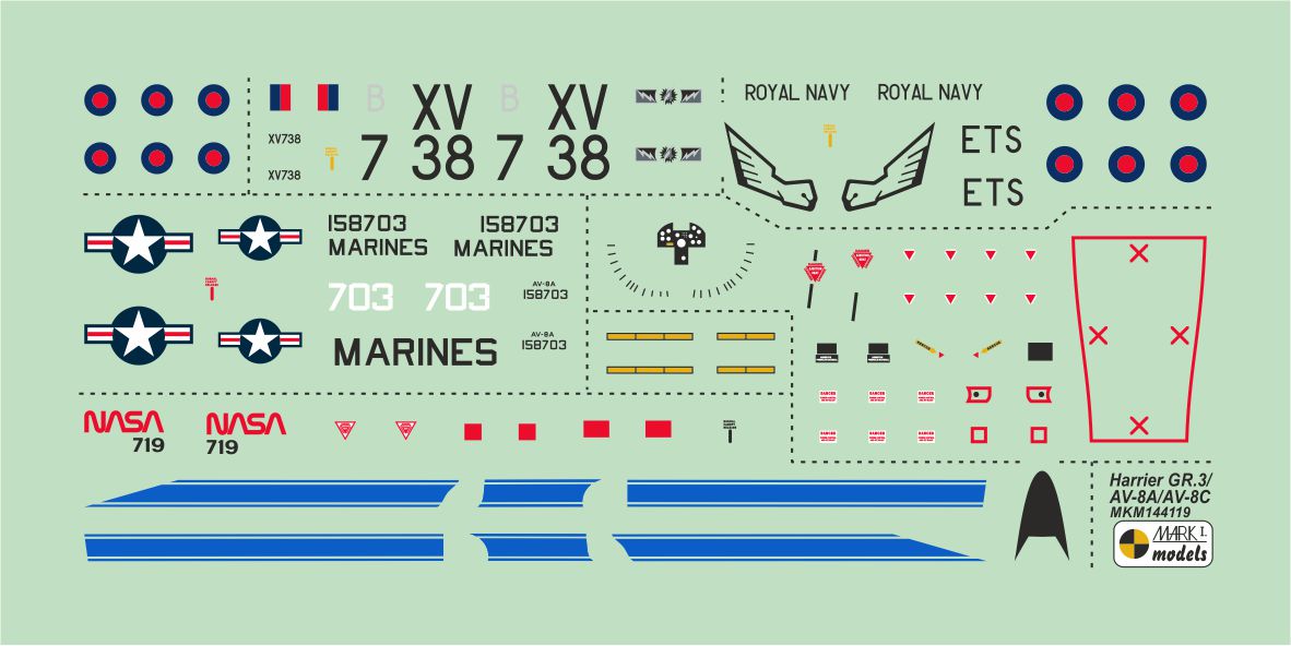 Mark I Models MKM144119 Harrier GR.3/AV-8A/C Special Marks 1:144