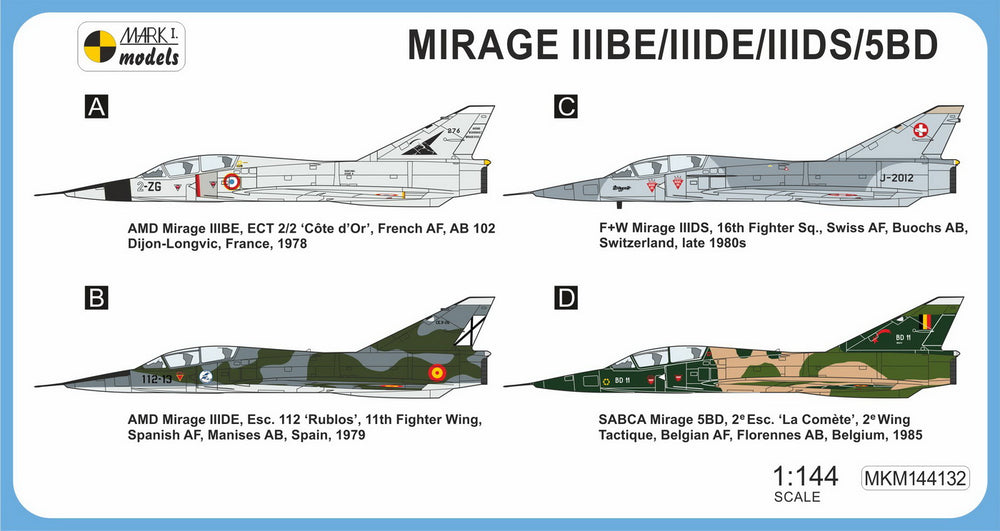 Mark I Models MKM144132 Mirage IIIBE/DE/DS/5BD European 1:144