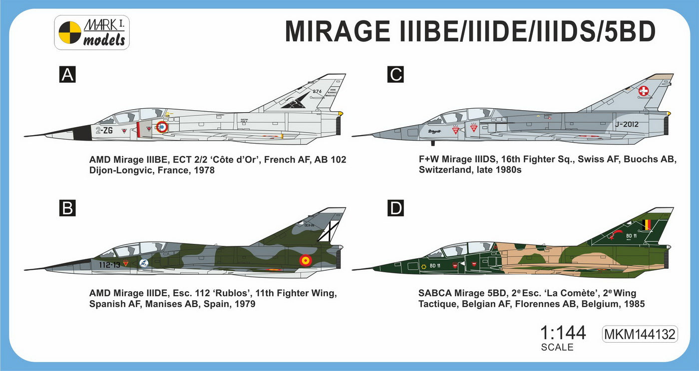 Mark I Models MKM144132 Mirage IIIBE/DE/DS/5BD European 1:144