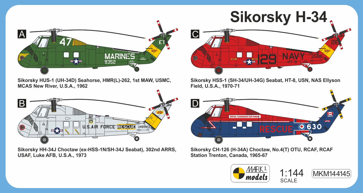 Mark I Models MKM144145 1:144 Sikorsky H-34 'US & Canadian Service' 1 kit.