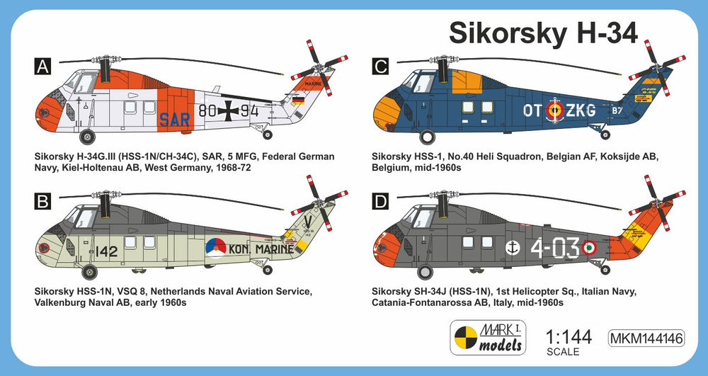 Mark I Models MKM144146 1:144 Sikorsky H-34 'In Europe' 1 kit included, boxed.