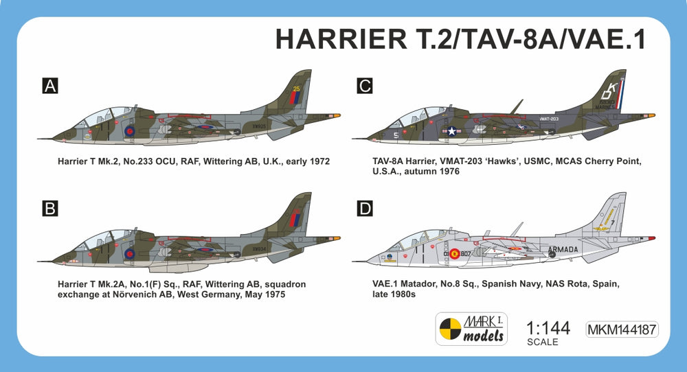 Mark I Models MKM144187 Harrier T.2/TAV-8A/S Tall Fin 1:144
