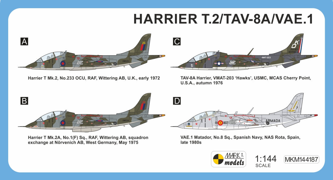 Mark I Models MKM144187 Harrier T.2/TAV-8A/S Tall Fin 1:144