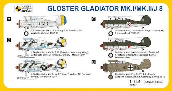 Mark I Models MKM14454 1:144 Gloster Gladiator Mk.I/Mk.II/J8 Foreign Service
