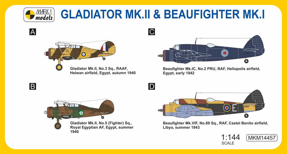 Mark I Models MKM14457 Gladiator & Beaufighter N. Africa 1:144