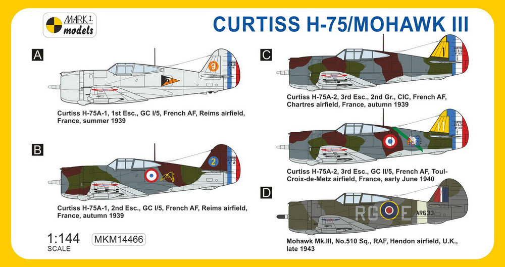 Mark I Models MKM14466 1:144 Curtiss H-75/Mohawk III 'French & British Fighter'