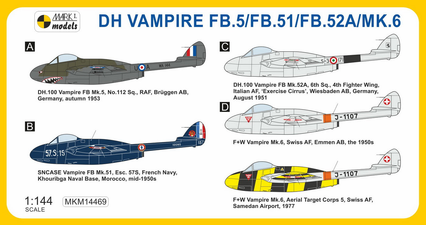 Mark I Models MKM14469 Vampire FB.5/51/52A/6 Europe/Africa 1:144