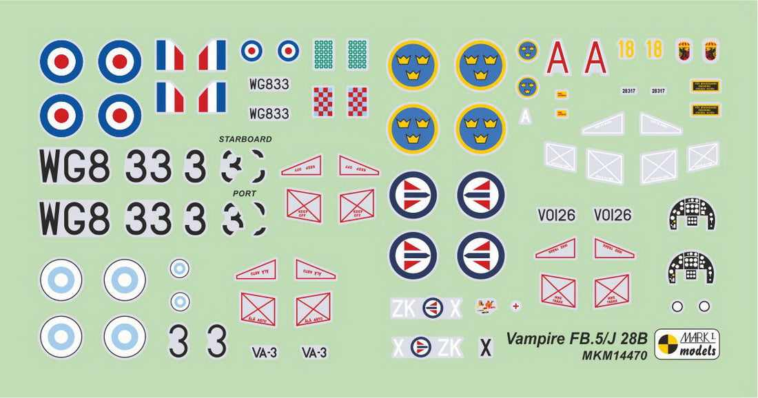 Mark I Models MKM14470 1:144 de Havilland Vampire FB.5/FB.52/J 28B