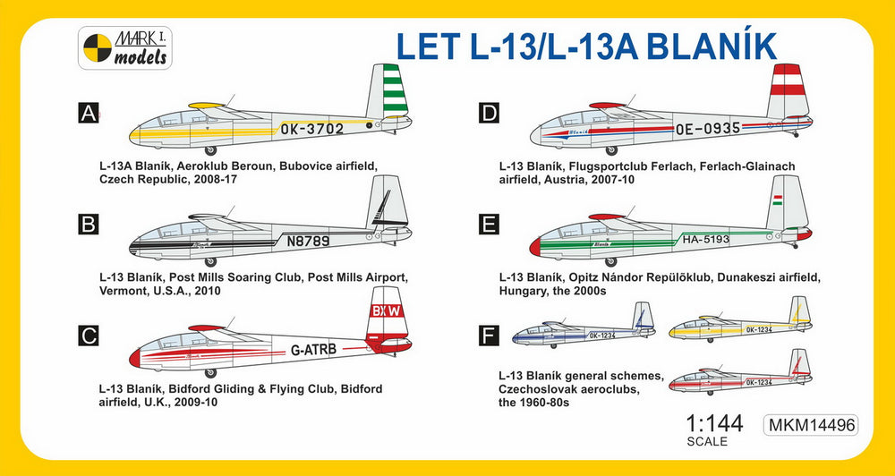 Mark I Models MKM14496 1:144 Let L-13/L-13A Blanik 'Aeroclub Workhorse'