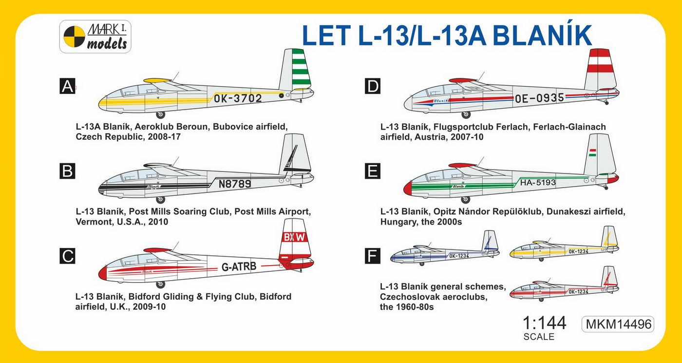 Mark I Models MKM14496 1:144 Let L-13/L-13A Blanik 'Aeroclub Workhorse'