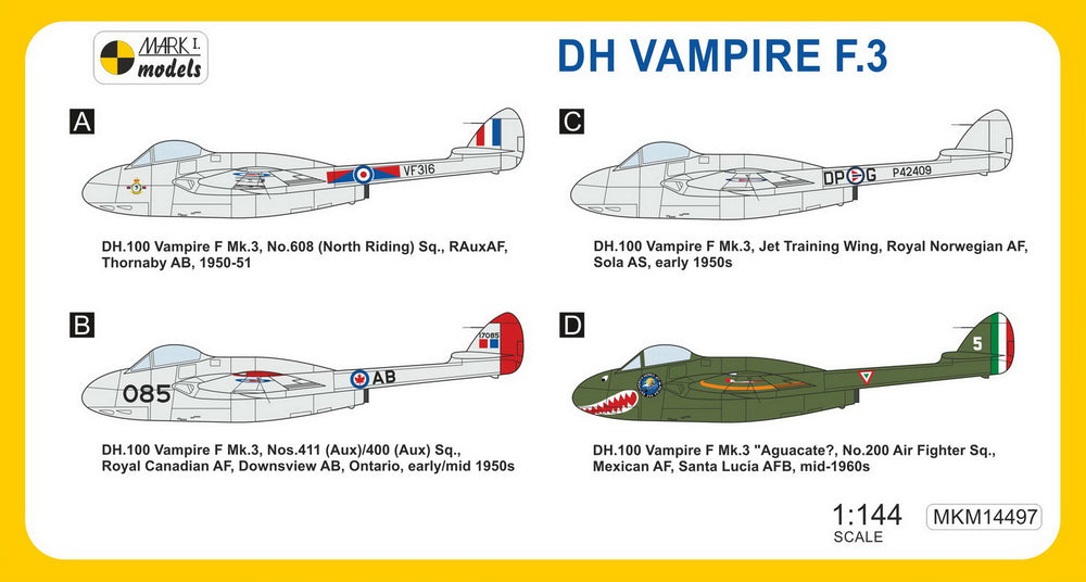 Mark I Models MKM14497 1:144 de Havilland Vampire F.3 'Jet Fighter'