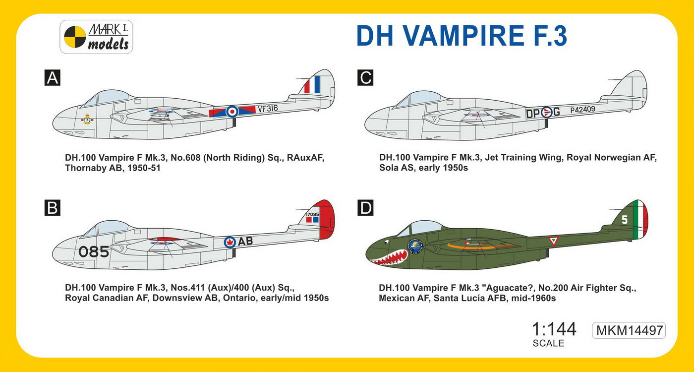 Mark I Models MKM14497 1:144 de Havilland Vampire F.3 'Jet Fighter'