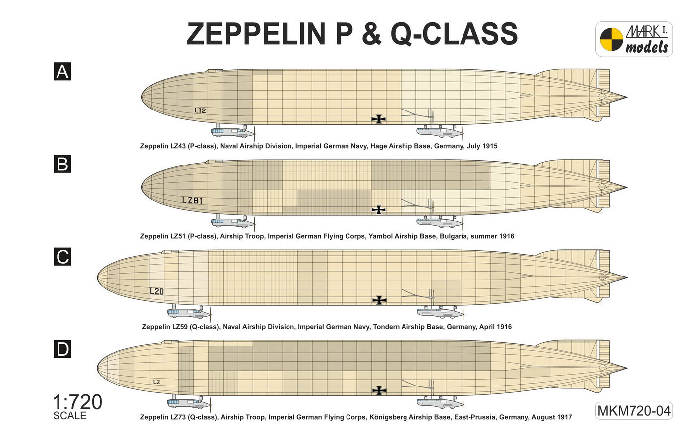Mark I Models MKM720-04 1:720 Zeppelin P & Q-class 'Night Intruders'