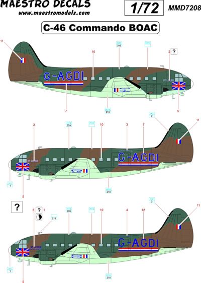 Maestro Models MMMD7208 1:72 Curtiss C-46 Commando decals BOAC