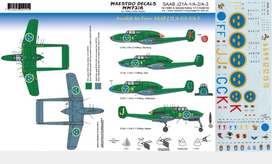 Maestro Models MMMD7218 1:72 Saab J21A-1/A-2/A-3 decals