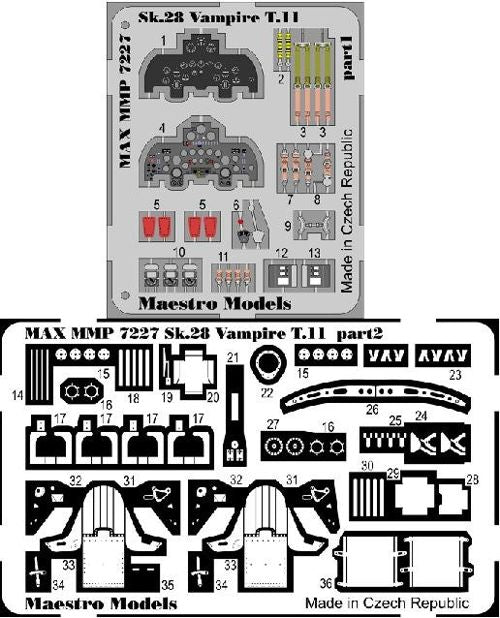 Maestro Models MMMP7227 1:72 Sk28 de Havilland Vampire T.11 detail set