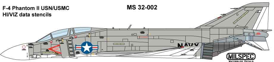 Milspec MPEC32002 1:32 McDonnell F-4B Phantom Hi Viz /Data stencils