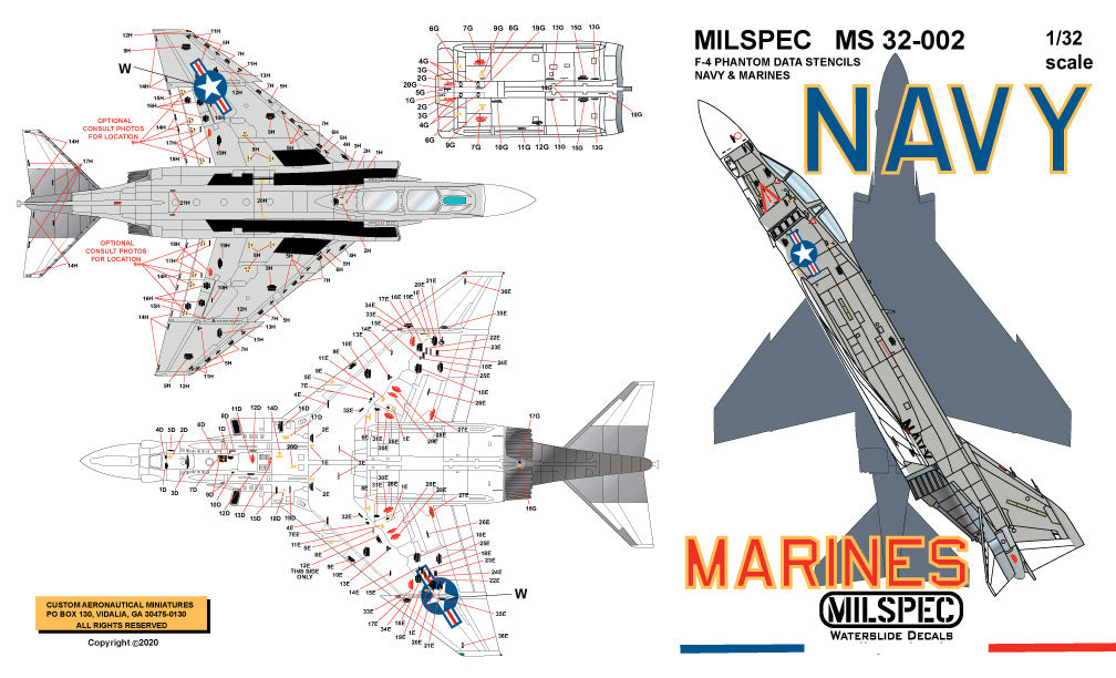 Milspec MPEC32002 1:32 McDonnell F-4B Phantom Hi Viz /Data stencils