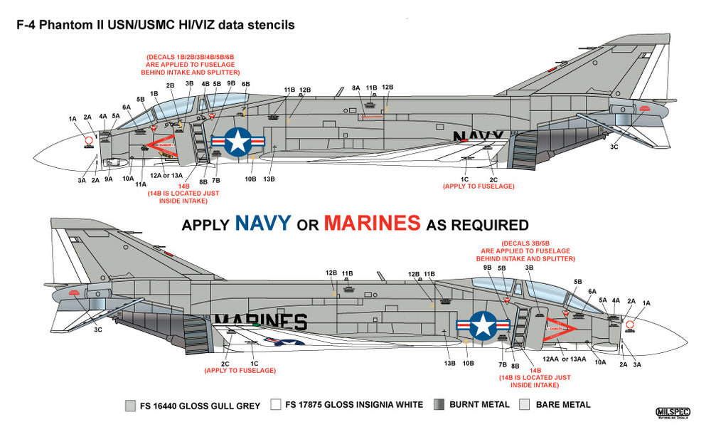 Milspec MPEC32002 1:32 McDonnell F-4B Phantom Hi Viz /Data stencils