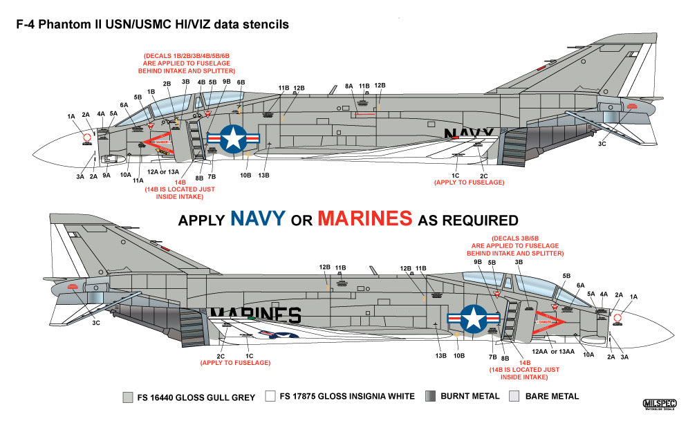Milspec MPEC32002 1:32 McDonnell F-4B Phantom Hi Viz /Data stencils