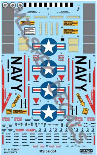 Milspec MPEC32004 1:32 Grumman F-14A Tomcat HI/VIZ DATA STENCILS