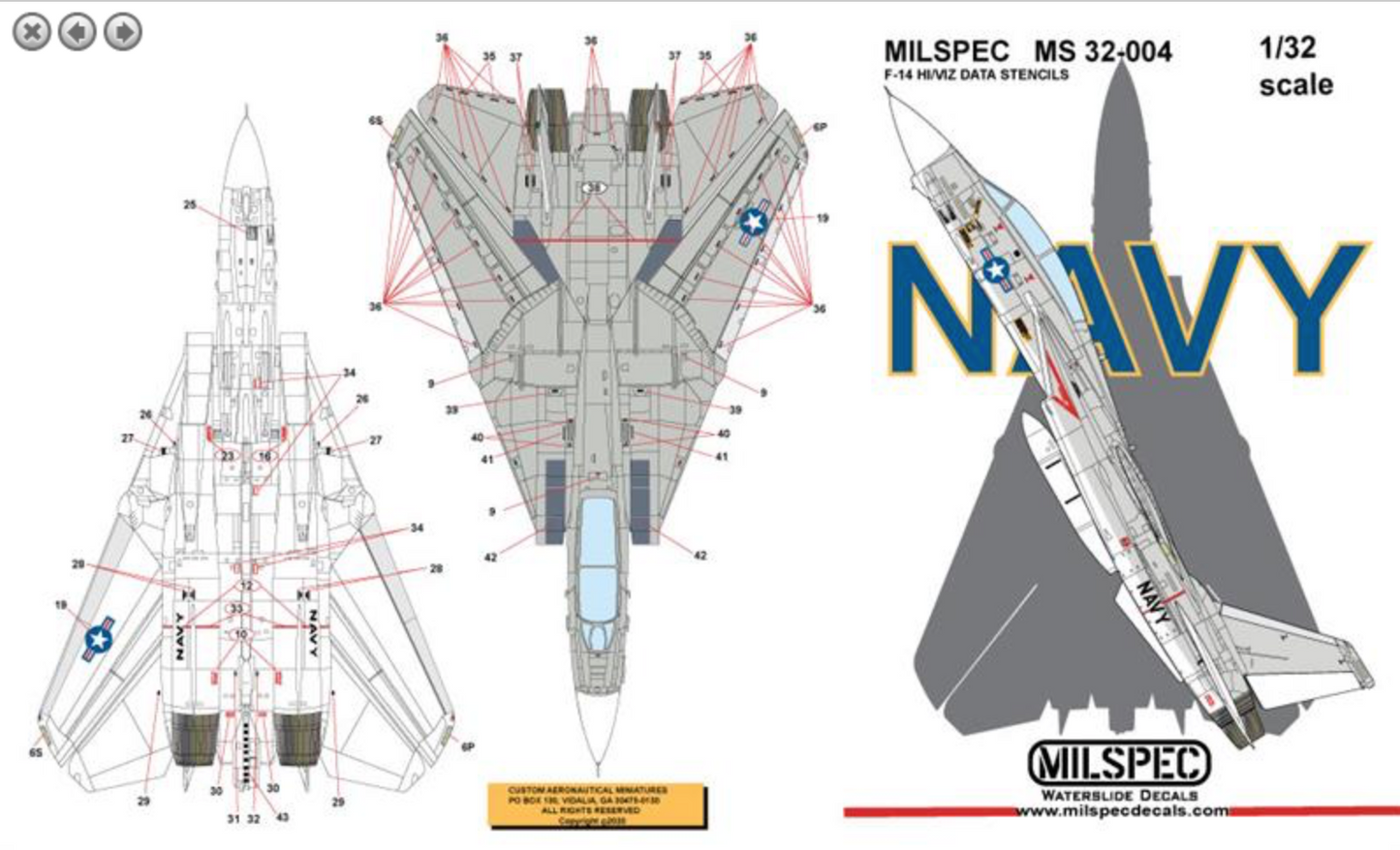 Milspec MPEC32004 1:32 Grumman F-14A Tomcat HI/VIZ DATA STENCILS
