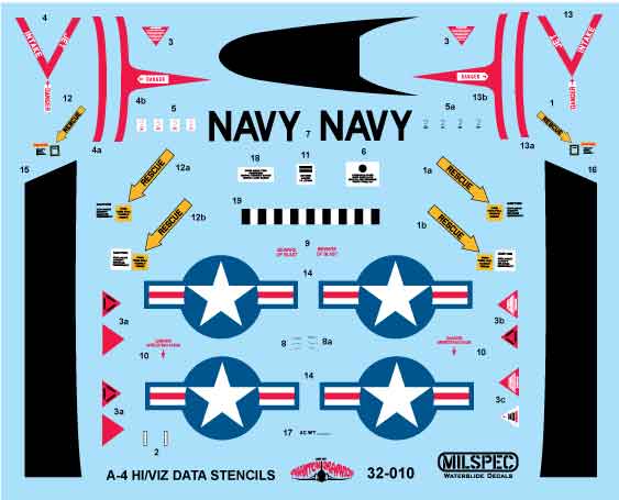 Milspec MPEC32010 1:32 Douglas A-4 Skyhawk HI/VIZ DATA STENCILS