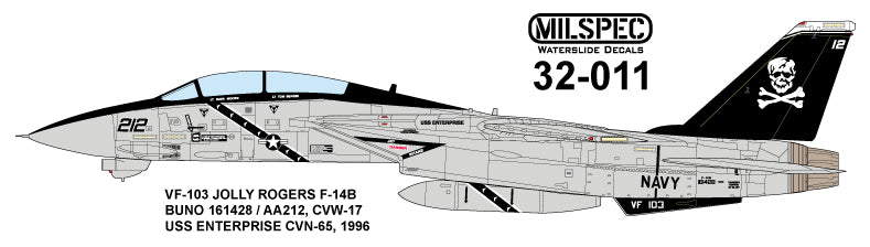 Milspec MPEC32011 1:32 Grumman F-14A Tomcat VF-103 JOLLY ROGERS 1981 USS Nimitz