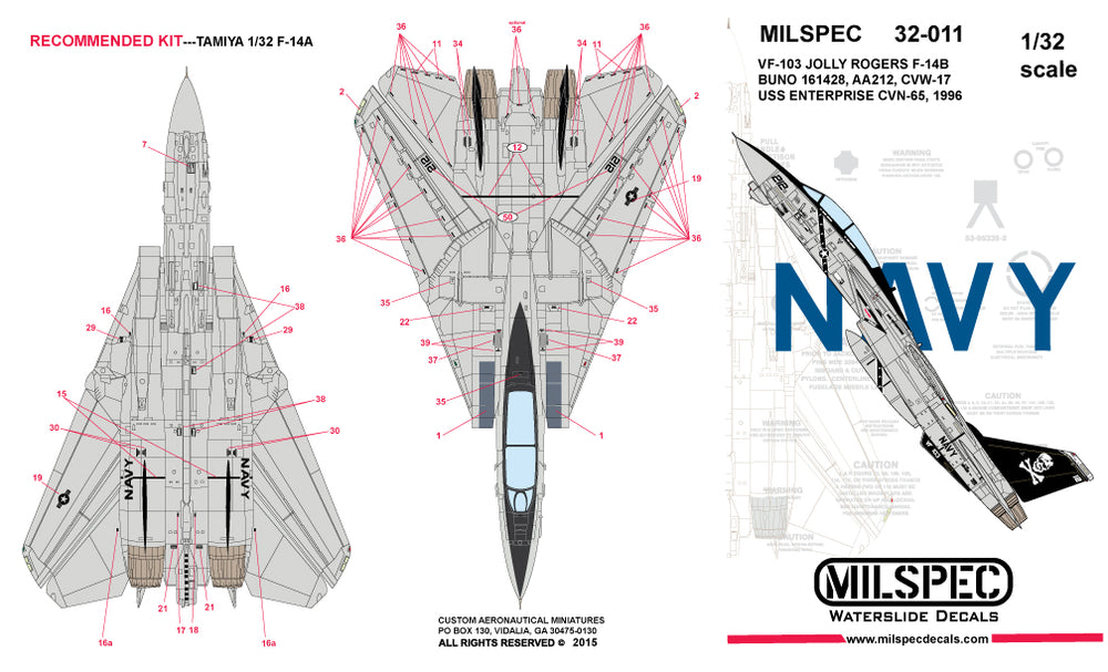 Milspec MPEC32011 1:32 Grumman F-14A Tomcat VF-103 JOLLY ROGERS 1981 USS Nimitz