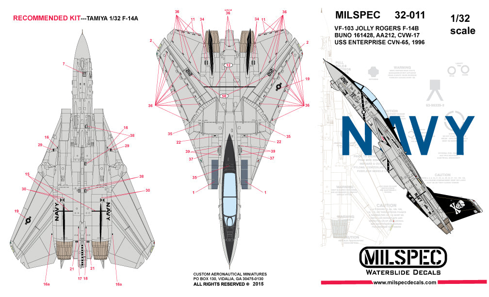 Milspec MPEC32011 1:32 Grumman F-14A Tomcat VF-103 JOLLY ROGERS 1981 USS Nimitz