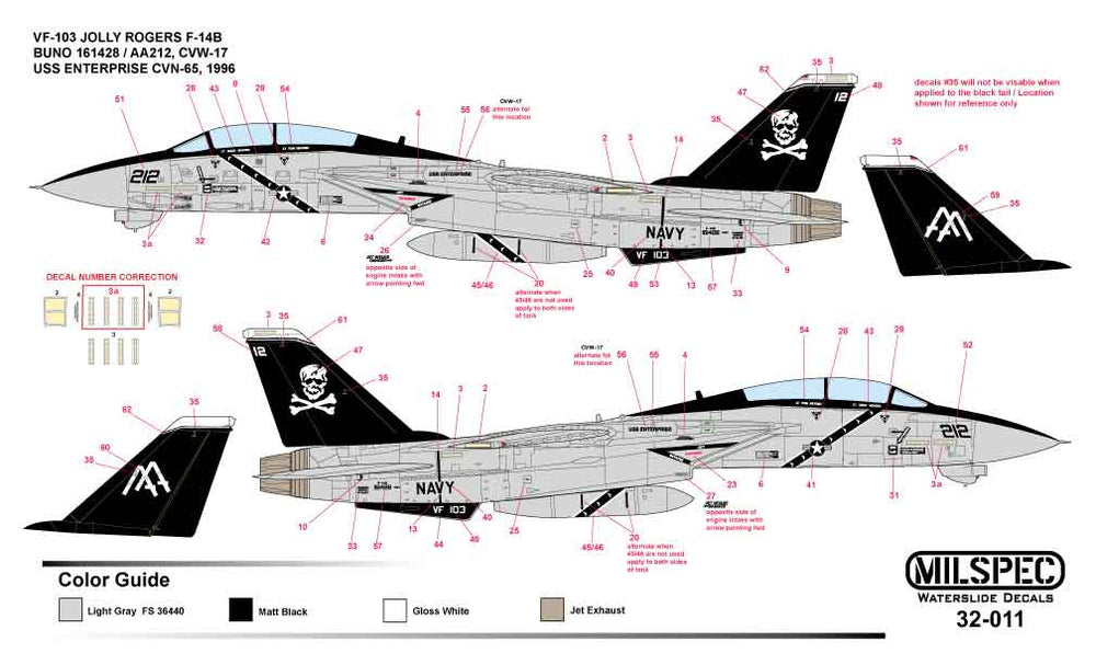Milspec MPEC32011 1:32 Grumman F-14A Tomcat VF-103 JOLLY ROGERS 1981 USS Nimitz