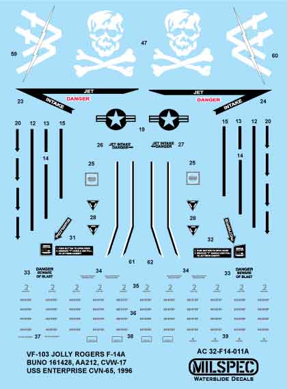 Milspec MPEC32011 1:32 Grumman F-14A Tomcat VF-103 JOLLY ROGERS 1981 USS Nimitz