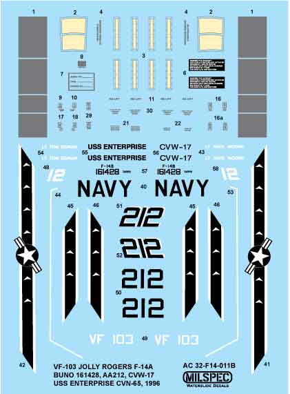 Milspec MPEC32011 1:32 Grumman F-14A Tomcat VF-103 JOLLY ROGERS 1981 USS Nimitz