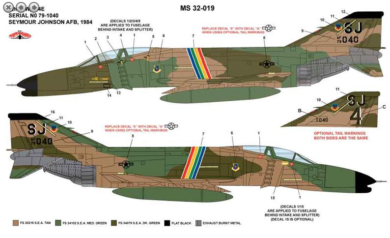 Milspec MPEC32019 1:32 McDonnell F-4E Phantom 4th TFW 1984 SEYMOUR JOHNSON AFB