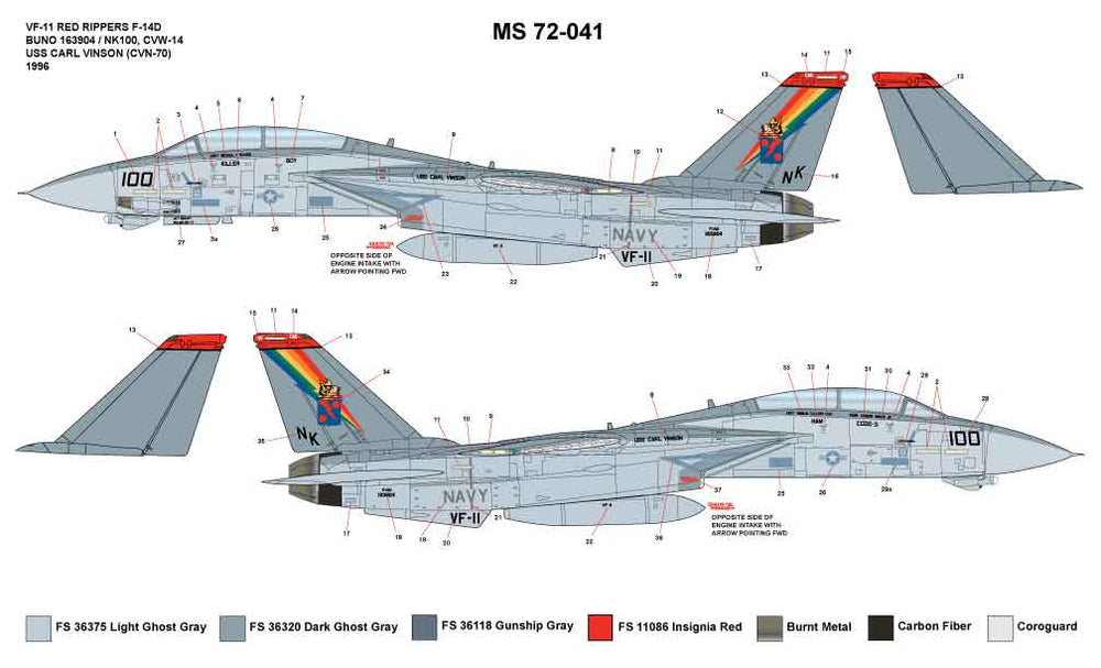 Milspec MPEC32041 1:32 Grumman F-14D Tomcat VF-11 RED RIPPERS