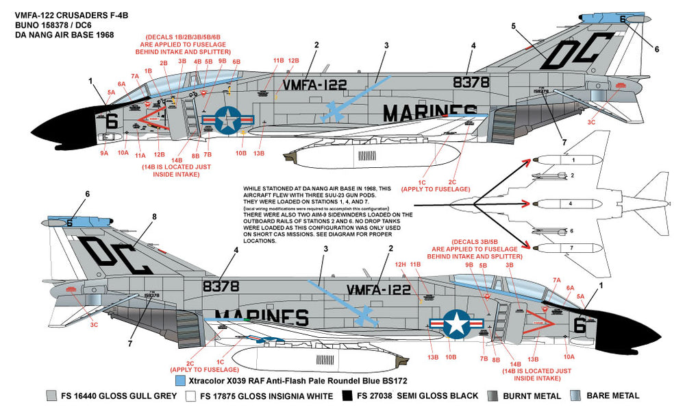 Milspec MPEC32052 1:32 McDonnell F-4B Phantom VMFA-122 CRUSADERS 1968