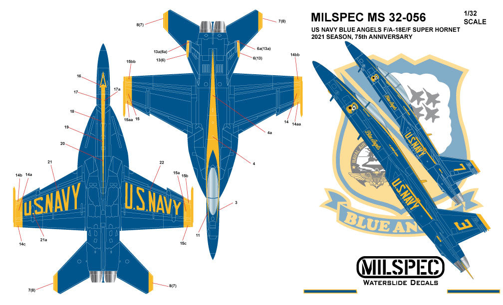Milspec MPEC32056 1:32 McDonnell-Douglas F/A-18E/F Hornet US Navy Angels 2021