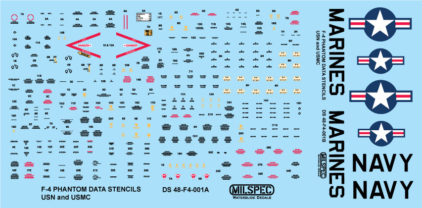Milspec MPEC48002 1:48 McDonnell F-4B Phantom HI/VIZ DATA STENCILS