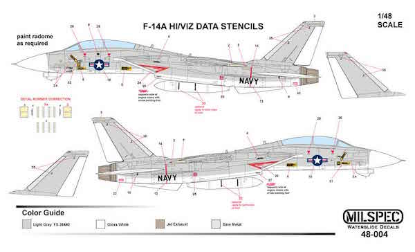 Milspec MPEC48004 1:48 Grumman F-14A Tomcat HI/VIZ DATA STENCILS