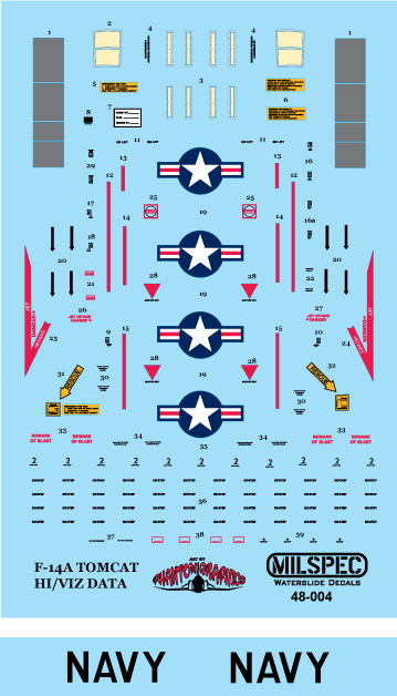 Milspec MPEC48004 1:48 Grumman F-14A Tomcat HI/VIZ DATA STENCILS