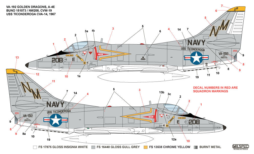 Milspec MPEC48006 1:48 Douglas A-4E Skyhawk VA-192 GOLDEN DRAGONS 1967