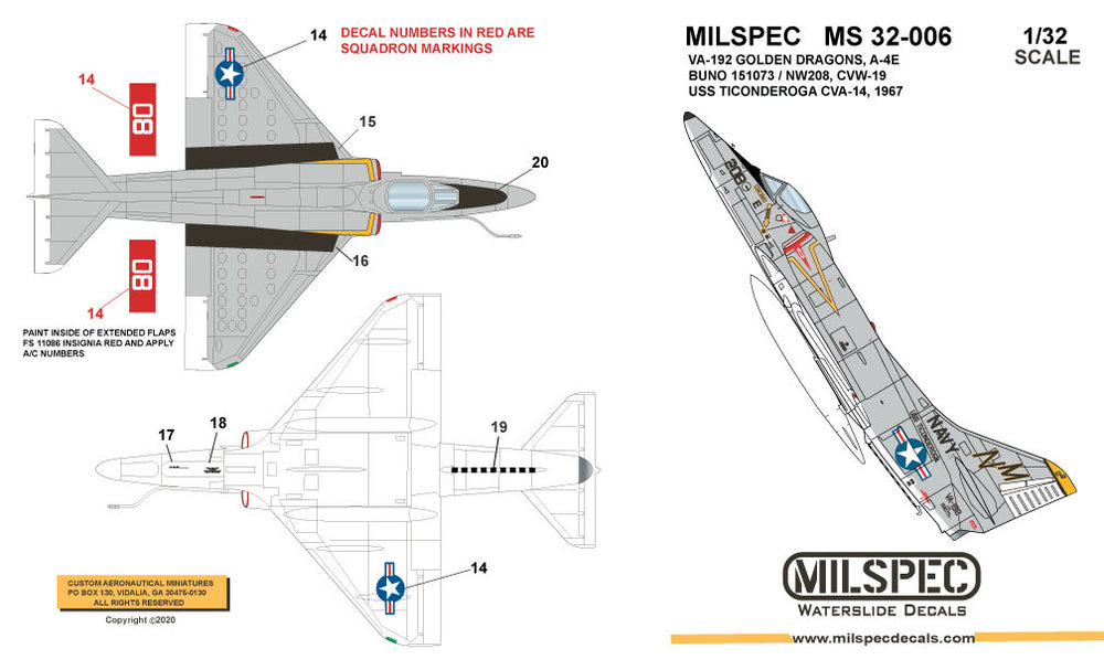 Milspec MPEC48006 1:48 Douglas A-4E Skyhawk VA-192 GOLDEN DRAGONS 1967