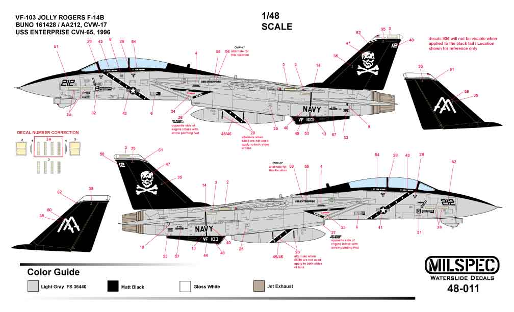 Milspec MPEC48011 1:48 Grumman F-14A Tomcat VF-103 JOLLY ROGERS 1981 USS Nimitz