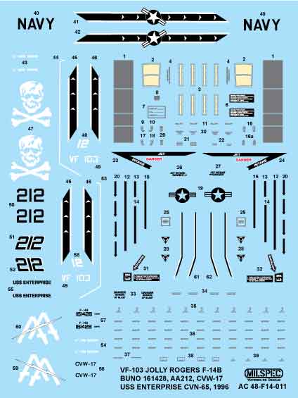 Milspec MPEC48011 1:48 Grumman F-14A Tomcat VF-103 JOLLY ROGERS 1981 USS Nimitz