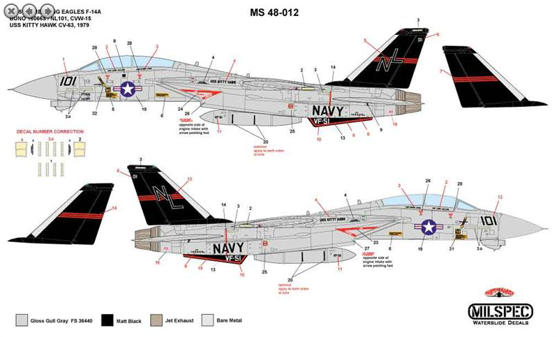 Milspec MPEC48012 F-14A Tomcat VF-51 Screaming Eagles 1:48